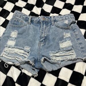 SHEIN Blue Distressed Jean Shorts High-Waisted